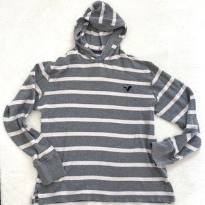 Grey and White Striped Hoodie American Eagle